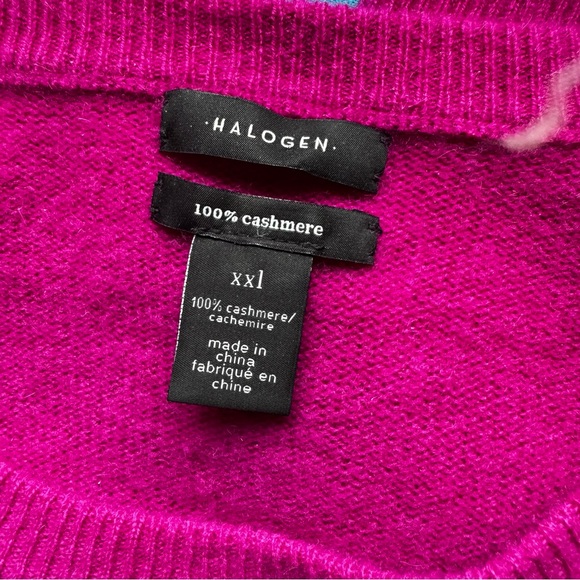 Halogen Cashmere Crew Neck Sweater Tunic Side Cuff Slits Knit Fuschia Pink XXL - Picture 13 of 16